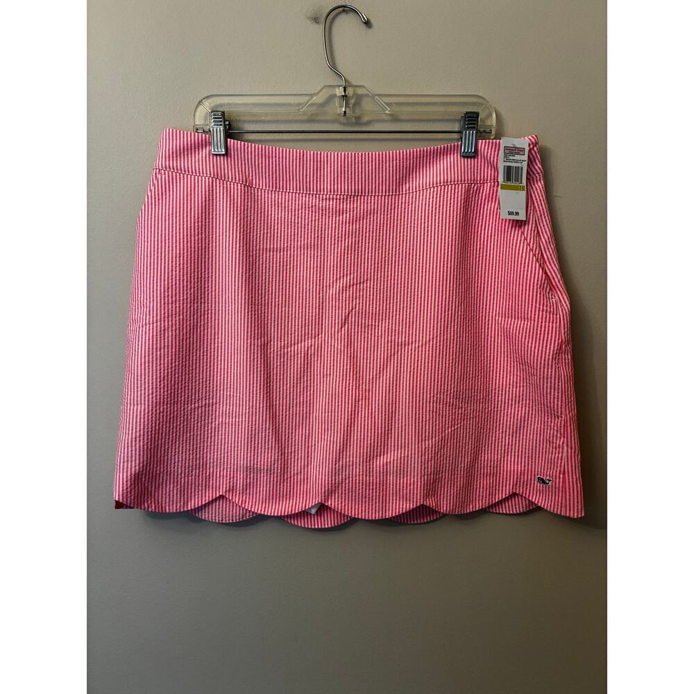 Vineyard Vines NEW 17" Seersucker Scallop Hem Skort Skirt Pink White Stripe Sz14